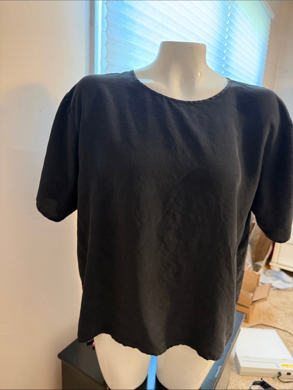 Minimalist Black Short Sleeve Blouse - Lightweight Relaxed Fit